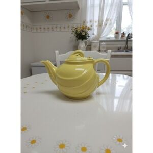 Vtg 1950s Hall Teapot Hook Cover Parade Shape Yellow 6 Cup EUC